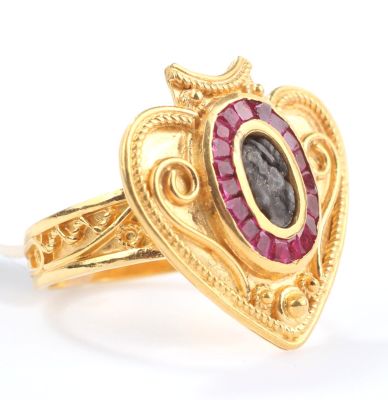 Gold Heart Locket Design Ring with Ruby - 1