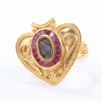 Gold Heart Locket Design Ring with Ruby - 2