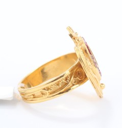 Gold Heart Locket Design Ring with Ruby - 3