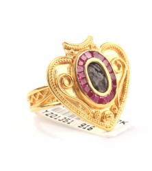 Gold Heart Locket Design Ring with Ruby - 4