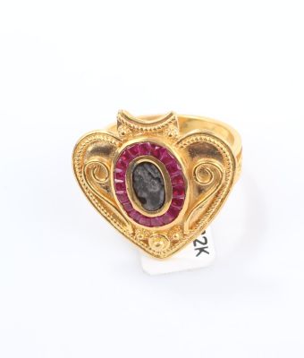 Gold Heart Locket Design Ring with Ruby - 5