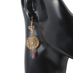 22 Ayar Altın Kubbe Motifli Yakut Sallantılı Telkari Küpe - 3