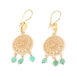 22 Ayar Altın Kubbe Motifli Zümrüt Sallantılı Telkari Küpe - Nusrettaki