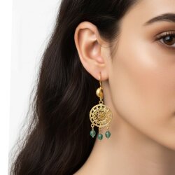 22 Ayar Altın Kubbe Motifli Zümrüt Sallantılı Telkari Küpe - Nusrettaki (1)