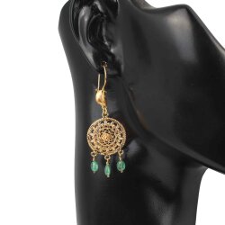 22 Ayar Altın Kubbe Motifli Zümrüt Sallantılı Telkari Küpe - 3