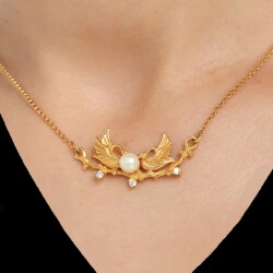 22 Ayar Altın Kuğu Modeli İnci Taşlı Kolye - 3