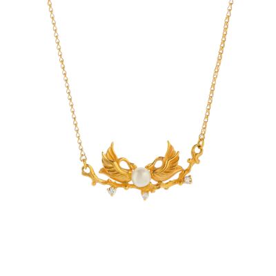 22 Ayar Altın Kuğu Modeli İnci Taşlı Kolye - 2