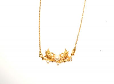 22 Ayar Altın Kuğu Modeli İnci Taşlı Kolye - 5