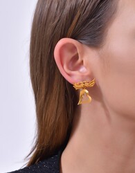22K Gold Curly Heart Earrings - Nusrettaki