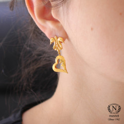 22K Gold Curly Heart Design Earrings - Nusrettaki