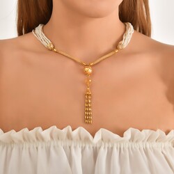 Sand Pearl Gold Necklace, 22K - Nusrettaki