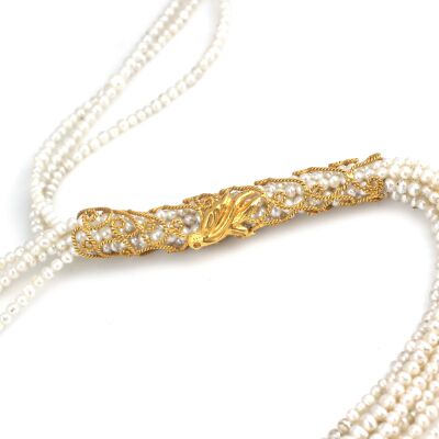 22 Ayar Altın Kuş Kafesli İnci Modeli Kolye - 5