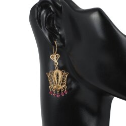 22 Ayar Altın Lale Şeklinde Yakut Taşlı Sallantılı Telkari Küpe - 3