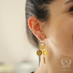 22K Gold Coin Design Chandelier Earrings - 6