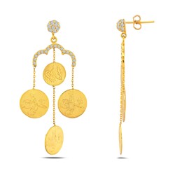 22K Gold Coin Design Chandelier Earrings - 3