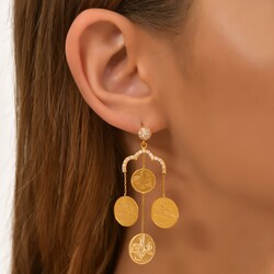 Nusrettaki - 22K Gold Coin Design Chandelier Earrings