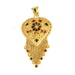 22 Ayar Altın Mineli Desenli Kalp Hint Kolye Ucu - Nusrettaki