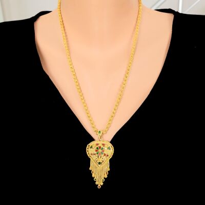 22 Ayar Altın Mineli Desenli Kalp Hint Kolye Ucu - 2