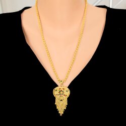 22 Ayar Altın Mineli Desenli Kalp Hint Kolye Ucu - Nusrettaki (1)