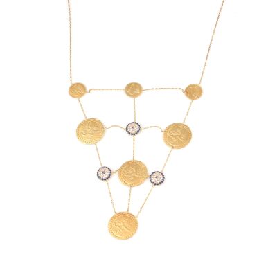 22 Ayar Altın Nazar Boncuklu Paralı Kolye - 2