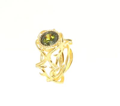 22 Ayar Altın Olive Yellow Peridot Taşlı Antik Bizans Yüzük - 3