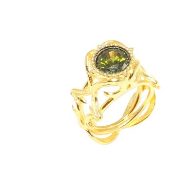 22 Ayar Altın Olive Yellow Peridot Taşlı Antik Bizans Yüzük - 1