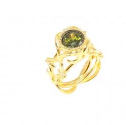 22K Gold Ancient Byzantine Design Ring with Olive Yellow Peridot - Nusrettaki