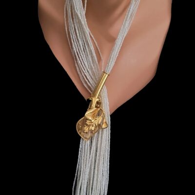 22 Ayar Altın Orkide ve Kum İnci Modeli Kolye - 1