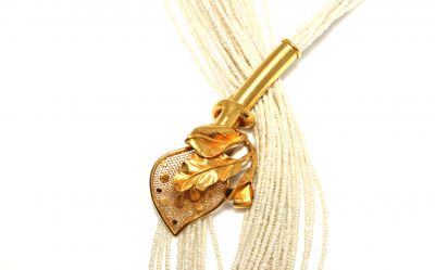 22 Ayar Altın Orkide ve Kum İnci Modeli Kolye - 4