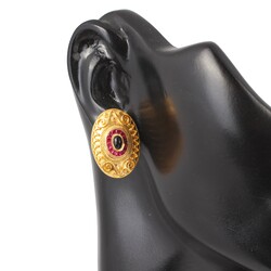 Nusrettaki - 22 Ayar Altın Oval Safir ve Yakut Taşlı Antik Küpe