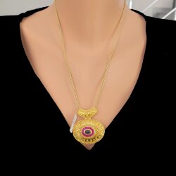 22 Ayar Altın Oval Yakut Ve Safir Taşlı Antik Kolye Ucu - Nusrettaki (1)