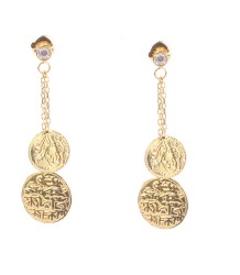 Gold Coin Design Dangle Earrings - Nusrettaki