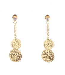 Gold Coin Design Dangle Earrings - Nusrettaki (1)