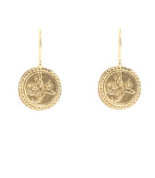 22K Gold Coin Design Dangle Earrings - Nusrettaki