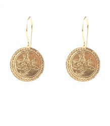 22K Gold Coin Design Dangle Earrings - Nusrettaki (1)