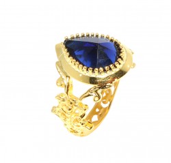 22K Gold Ancient Byzantium Design Ring with Sapphire - Nusrettaki