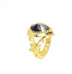 22K Gold Ancient Byzantium Design Ring with Sapphire - Nusrettaki (1)