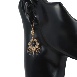 22 Ayar Altın Safir Taşlı Sallantılı Telkari Küpe - 3