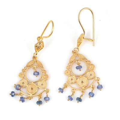 22 Ayar Altın Safir Taşlı Sallantılı Telkari Küpe - 1