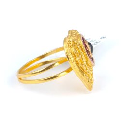 22 Ayar Altın Safir Ve Yakut Taşlı Antik Kalp Yüzük - 4