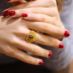 22 Ayar Altın Safir Ve Yakut Taşlı Antik Kalp Yüzük - Nusrettaki