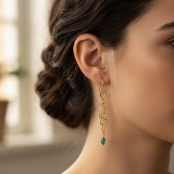 22 Ayar Altın Sarmaşık Yaprak Motifli Zümrüt Sallantılı Telkari Küpe - Nusrettaki (1)