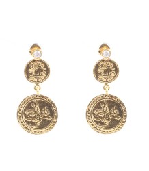 Double Coins Gold Dangle Earrings - Nusrettaki