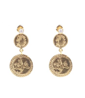 Double Coins Gold Dangle Earrings - 1