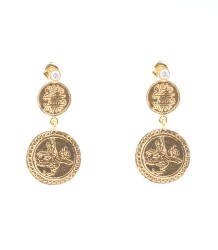 Double Coins Gold Dangle Earrings - Nusrettaki (1)