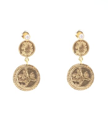 Double Coins Gold Dangle Earrings - 2