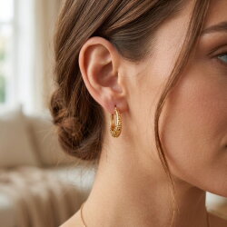 22 Ayar Altın Telkari Desenli Halka Küpe - Nusrettaki