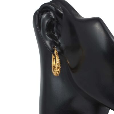 22 Ayar Altın Telkari Desenli Halka Küpe - 4