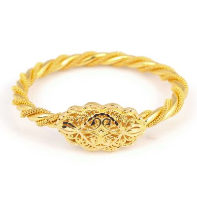 22 Ayar Altın Telkari Kaşlı Örme Burma Bilezik - 3