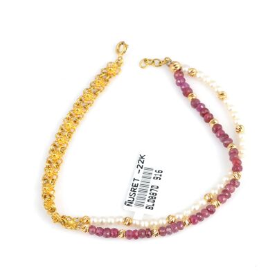 22 Ayar Altın Telkari Model Yakut Ve İnci Taşlı Bileklik - 1